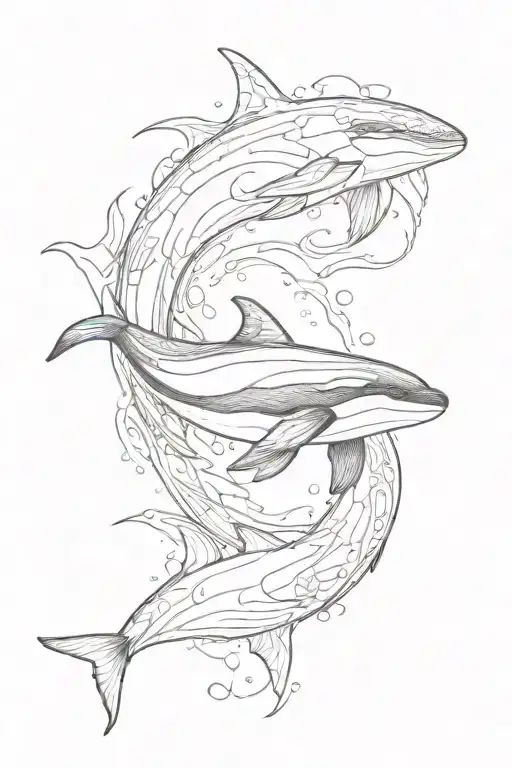 Orca whale outline, with ocean murial inside  tattoo design idea