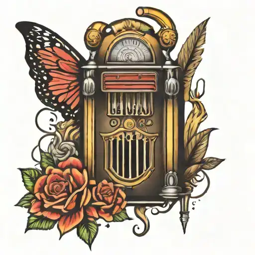 jukebox surrounded tattoo design idea