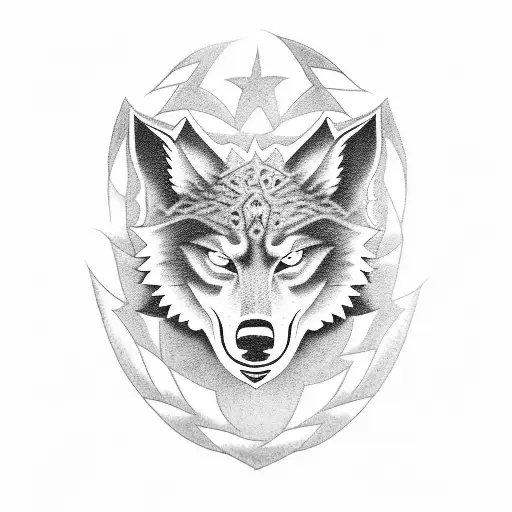 A dotwork tattoo of a Schalke 04 emblem with a wolf's silhouette incorporated into the design tattoo design idea