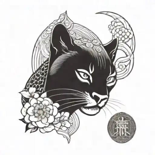 Combine a panther with a Japanese geisha in a blackwork style tattoo tattoo design idea