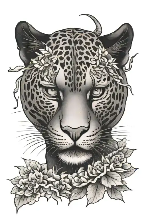Combine a panther with a Japanese in a blackwork style tattoo tattoo design idea