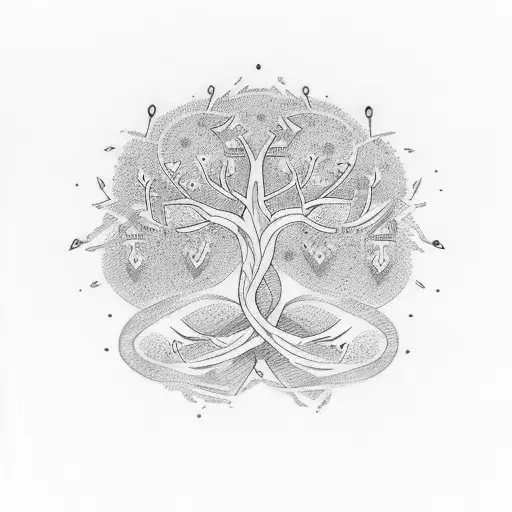 Family tree intertwined with mathematical patterns tattoo design idea