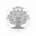 Family tree intertwined with mathematical patterns tattoo design idea
