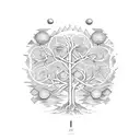 Family tree intertwined with mathematical patterns tattoo design idea