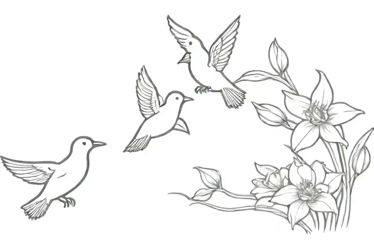 narcissus with 2 birds flying tattoo design idea