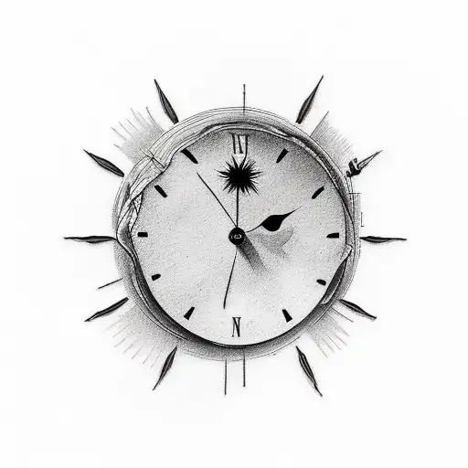 A tattoo of a clock melting into a serene mountain landscape, symbolizing the client's love for adventure and the fleeting nature of time. tattoo design idea