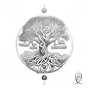 A tree of life intertwined with greek mythology figures such as Zeus and Athena tattoo design idea