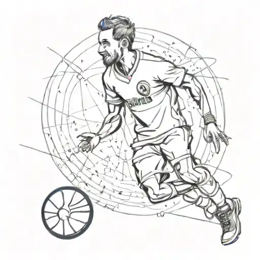 A sketch of a person doing various sports activities, with a subtle Fenerbahçe logo in the background, representing your active lifestyle and support for your favorite team tattoo design idea
