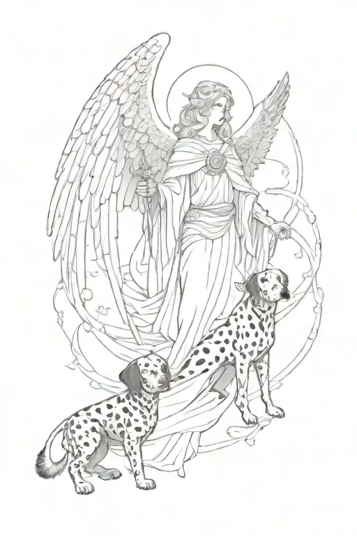 angel and dalmatian god tattoo design idea
