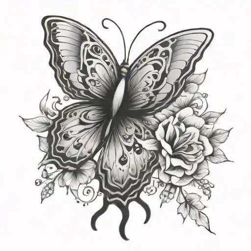 butterfly one wing  made of flowers tattoo design idea