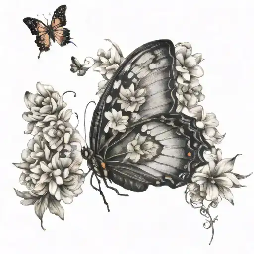 butterfly half wing made of flowers tattoo design idea