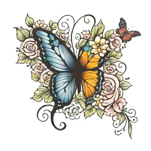 butterly one wing  made of flowers tattoo design idea