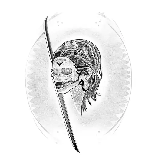 a machete with a female face on the blade. tattoo design idea