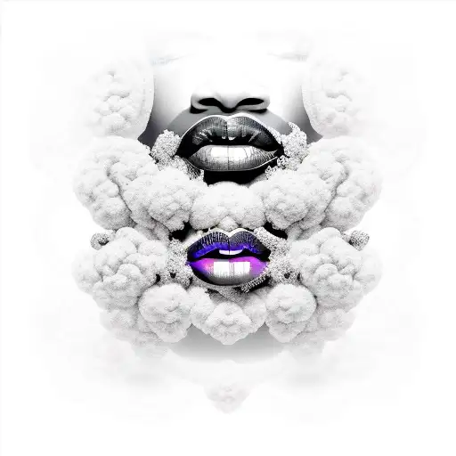 face of an afro woman, with black power style hair, nose piercing, thick lips. tattoo design idea