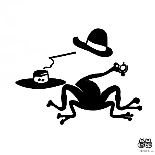 frog with a hat, smoking a pipe, in black and gray tattoo design idea