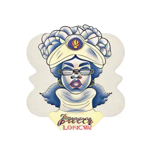 face of an afro woman, with black power style hair, nose piercing, thick lips. tattoo design idea