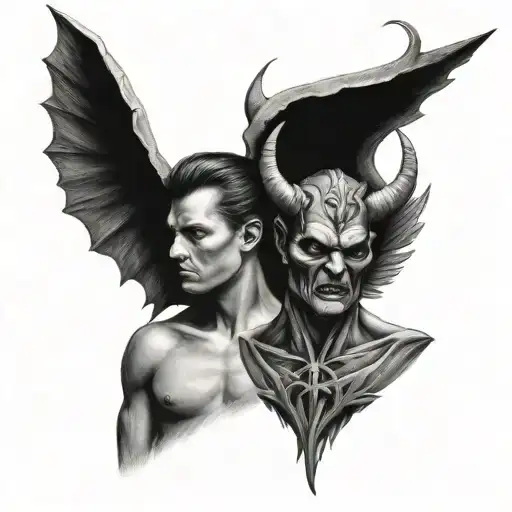 devil and angel neck  tattoo design idea
