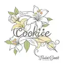 the name Cookie calligraphy style with a lily and daisy flower  tattoo design idea