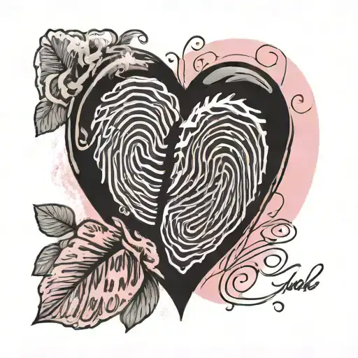 2 fingerprint in a heart with the inscription you painted this world pink tattoo design idea