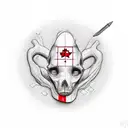 A realistic portrait of a software programmer coding with a Canadian flag in the background tattoo design idea