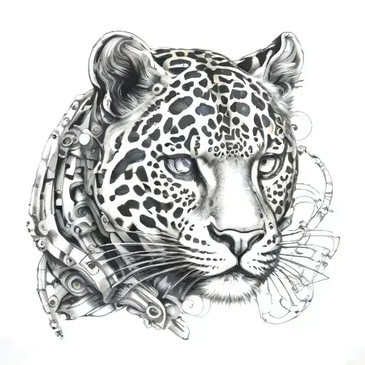 mechanical jaguar tattoo design idea