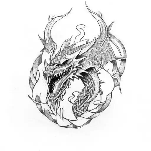 Nordic dragon head made of Celtic knots for a half sleeve and chest tattoo tattoo design idea