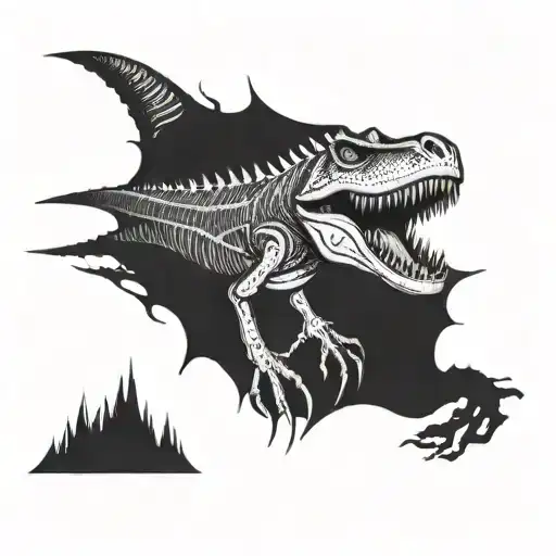 carnivorous dinosaur like spinosaurus baryonyx Black and white tattoo design idea