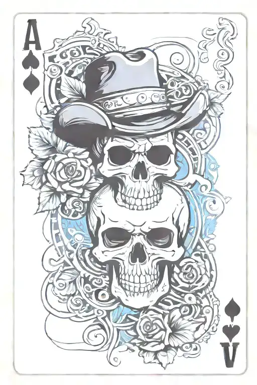 western with skull and aces poker card tattoo design idea