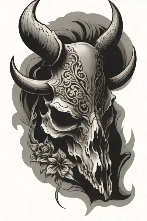 punchy western bull skull tattoo design idea
