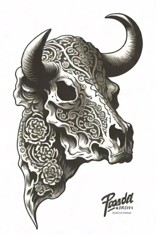 punchy western bull skull tattoo design idea
