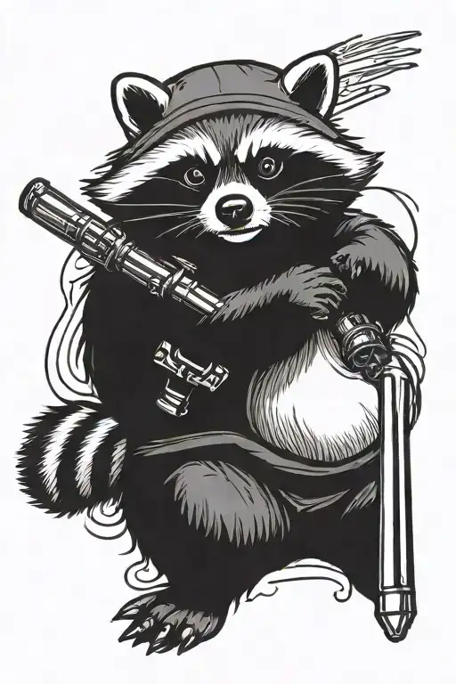 fat raccoon holding lightsaber and a sock tattoo design idea