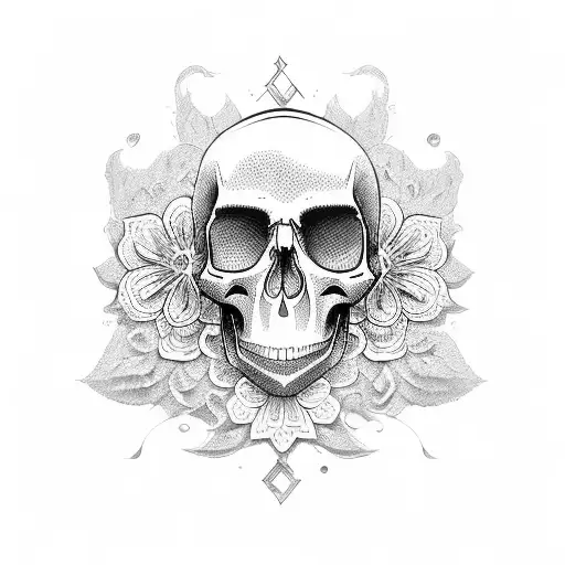 skull with flowers tattoo design idea