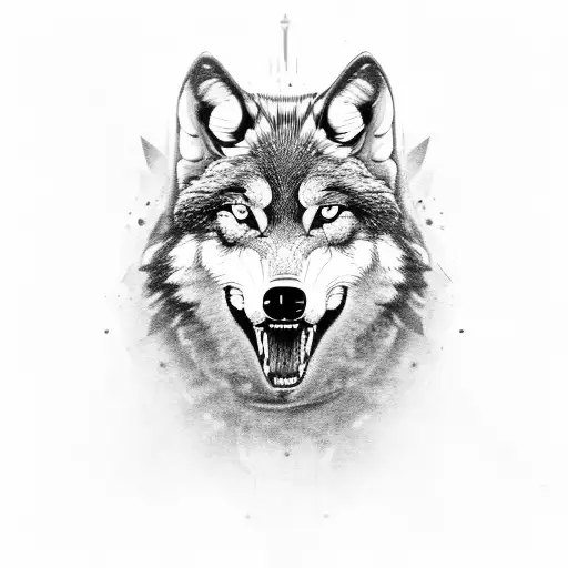 A black-grey tattoo of a wolf surrounded by MMA equipment like gloves and a mouthguard tattoo design idea