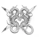 fire, serpent, bow and arrow, gods hands, open door tattoo design idea