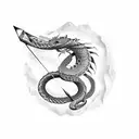 fire, serpent, bow and arrow, gods hands, open door tattoo design idea
