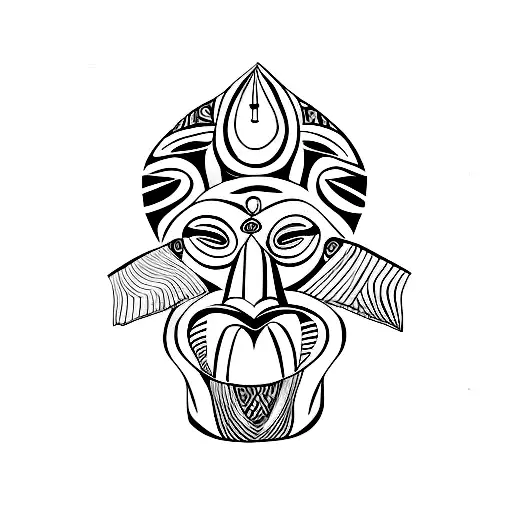 African tribal mask with a stoic expression tattoo design idea