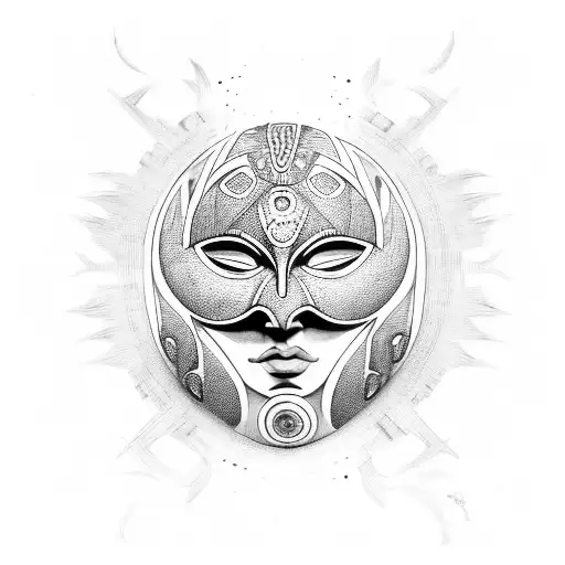 African tribal mask with a stoic expression tattoo design idea