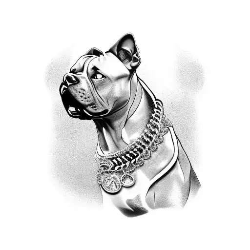 gangsta pitbull chain, money, cash, knuckle dusters and playing cards  tattoo design idea