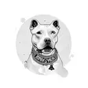 gangsta pitbull with choker, guns, roses, money, cash, knuckle dusters and playing cards  tattoo design idea