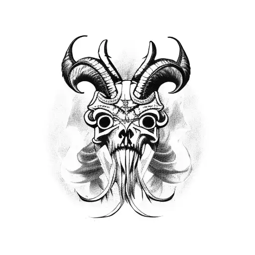 A fierce Aries ram with a skull motif and a shadowy, drugged-out vibe tattoo design idea