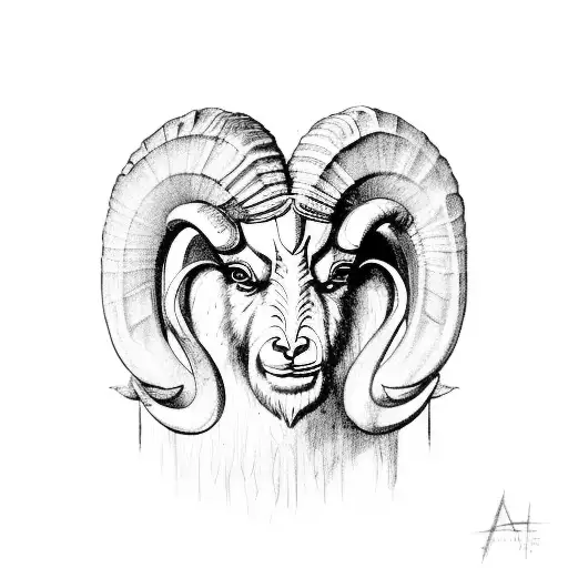 An abstract representation of an Aries ram in a sketchy, dream-like style with dark undertones tattoo design idea