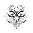 A sinister-looking Aries ram surrounded by dark, swirling smoke and mysterious symbols tattoo design idea