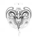 A sinister-looking Aries ram surrounded by dark, swirling smoke and mysterious symbols tattoo design idea