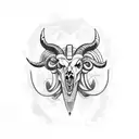 A fierce Aries ram with a skull motif and a shadowy, drugged-out vibe tattoo design idea