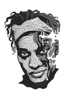 cry black man face with a half smiling mask on  tattoo design idea