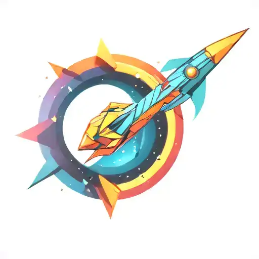 colorful retro spacehip exiting a wormhole interstellar tattoo design idea