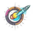 colorful retro spacehip exiting a wormhole interstellar tattoo design idea