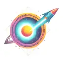 colorful retro spacehip exiting a wormhole interstellar tattoo design idea