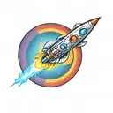 colorful retro spacehip entering a wormhole  tattoo design idea