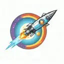 colorful retro spacehip entering a wormhole  tattoo design idea